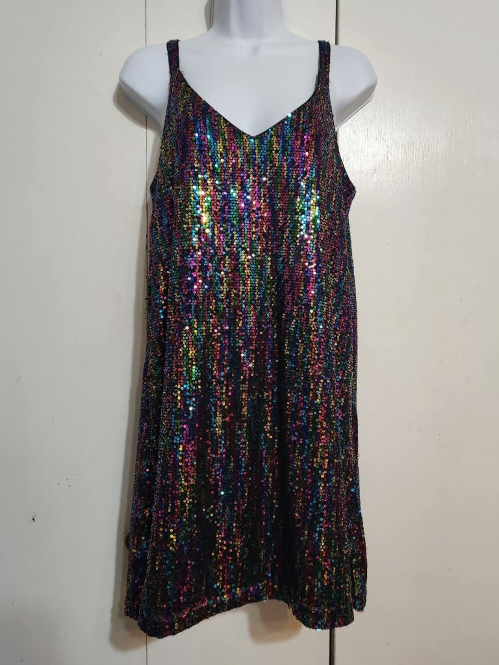 Multicolor Sequin Slip Dress M Rave Festival Pride Party Night Out Shimmer Mini